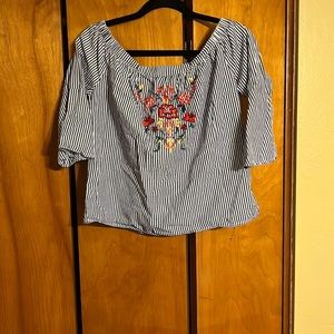 Never worn blue rain off the shoulder top